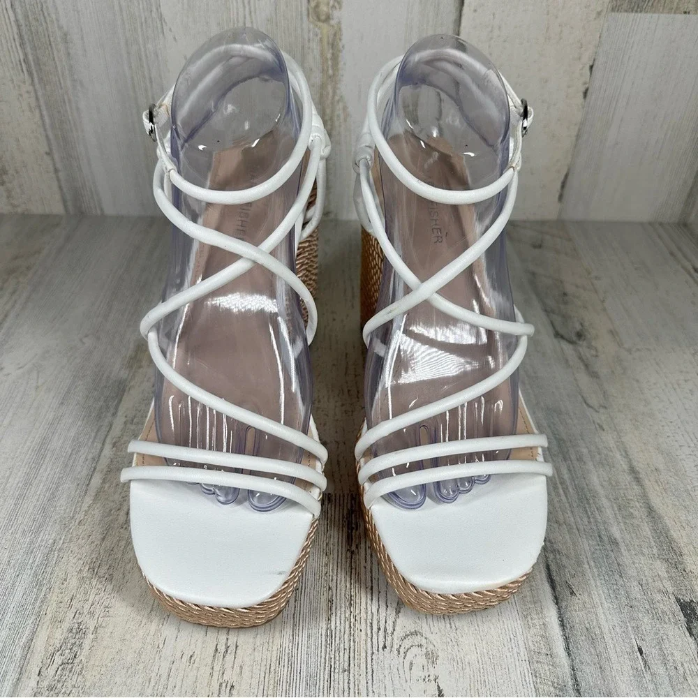 Marc‎ Fisher Sandal Women's 10 Zarah Wedge Strappy White Faux Leather